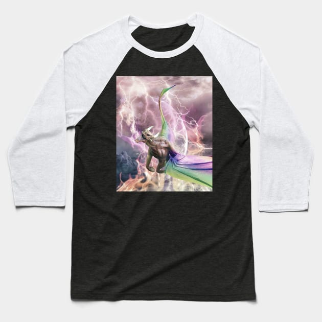 Fire Rainbow Dragon In Galaxy Baseball T-Shirt by Random Galaxy